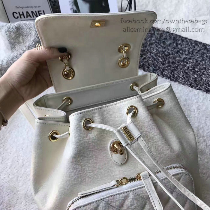 Chanel Grained Calfskin Backpack White A93748