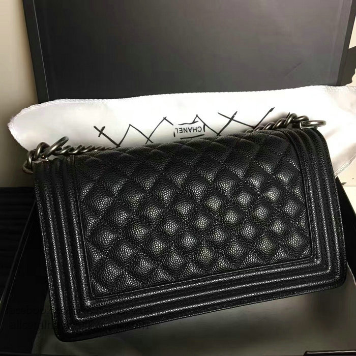 Chanel Medium Quilted Caviar Boy Bag Black Silver A13043