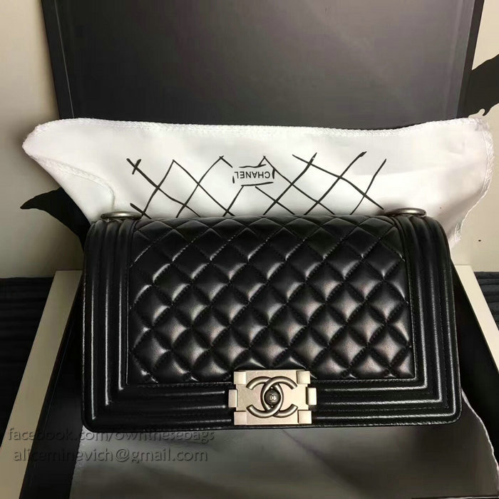 Chanel Medium Quilted Lambskin Boy Bag Black A13043