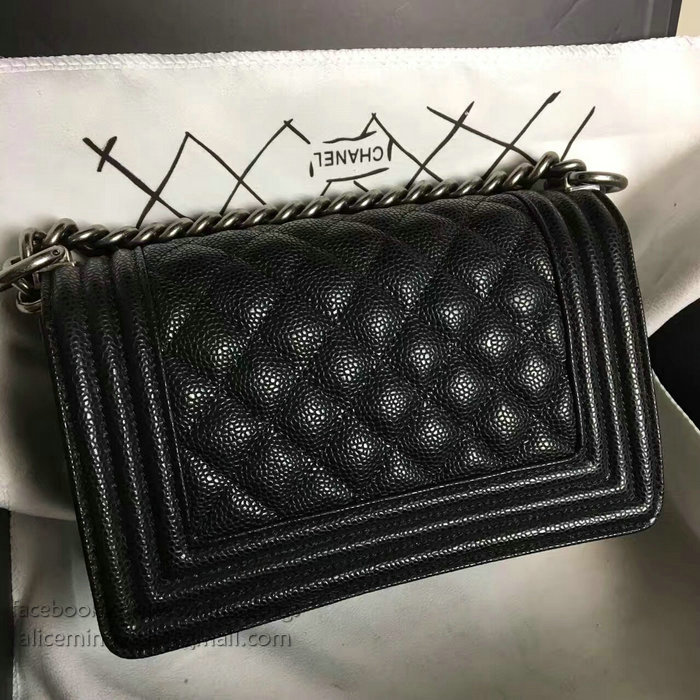 Chanel Small Quilted Caviar Boy Bag Black Silver A13043