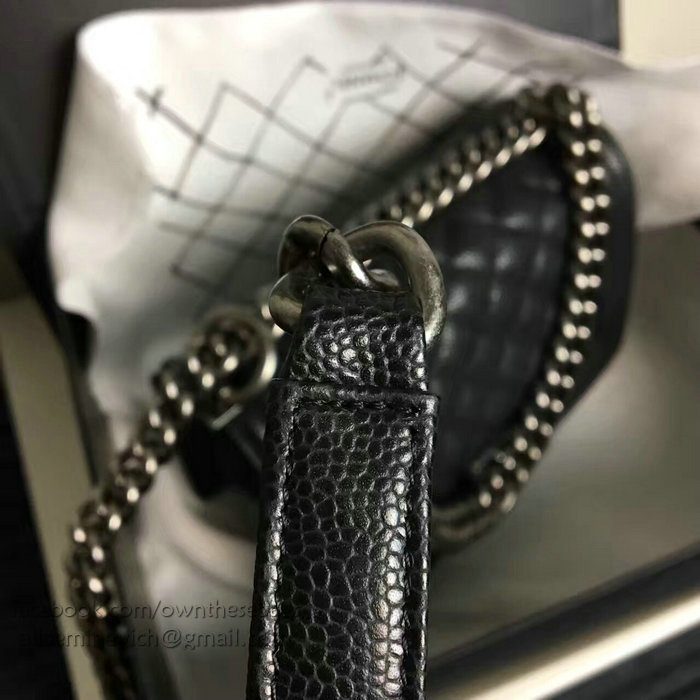 Chanel Small Quilted Caviar Boy Bag Black Silver A13043