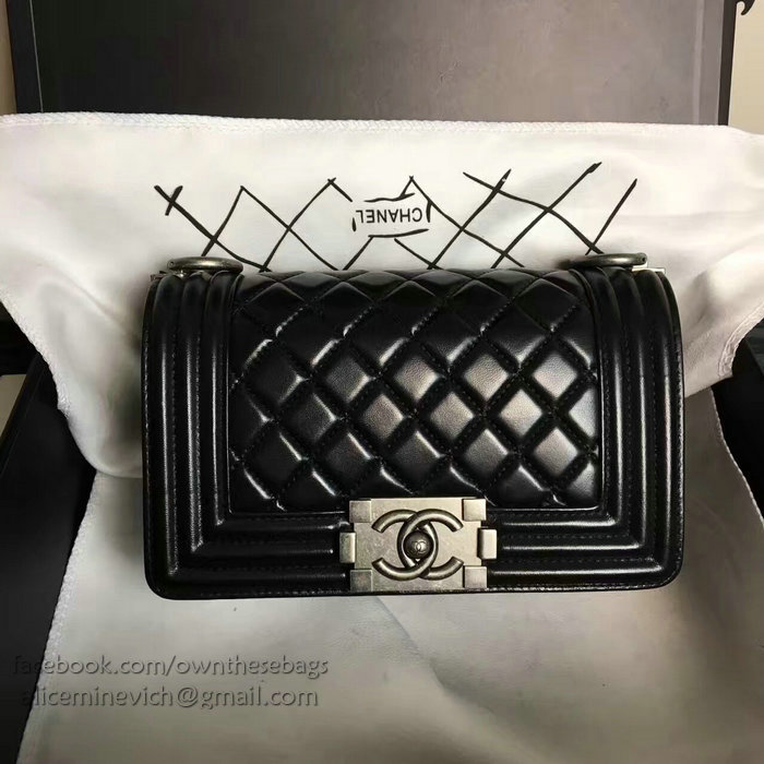 Chanel Small Quilted Lambskin Boy Bag Black A13043