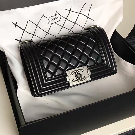 Chanel Small Quilted Lambskin Boy Bag Black A13043