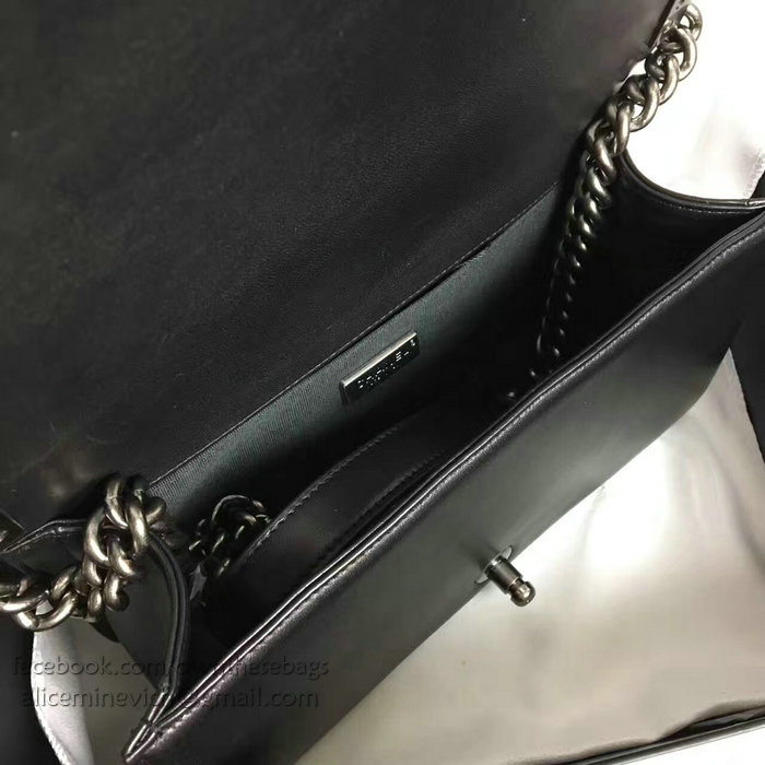 Chanel Snake Leather Boy Bag with Top Handle Black Silver A14041