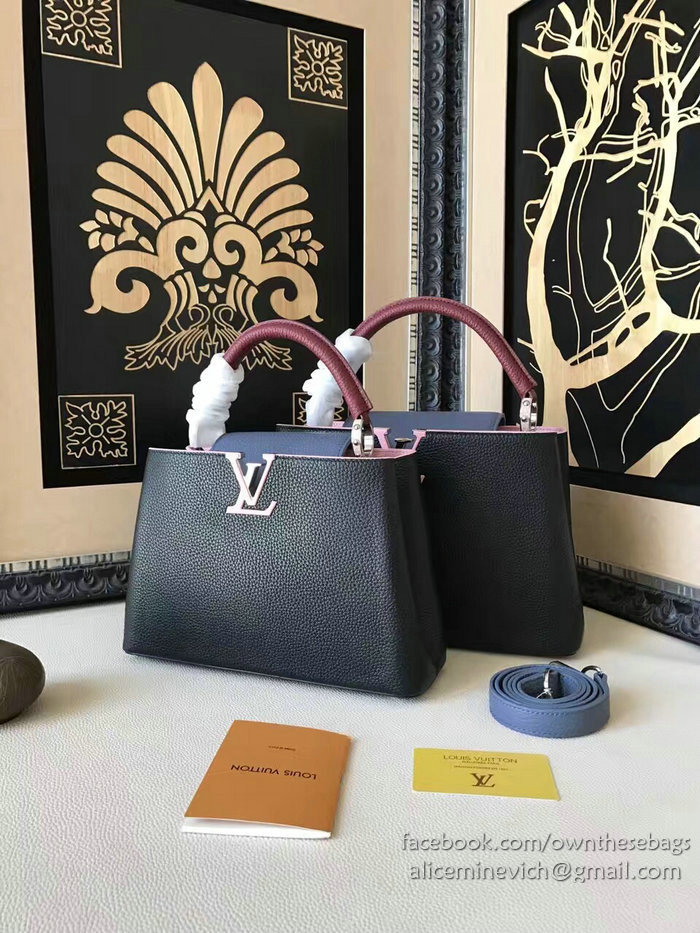 Louis Vuitton Taurillon Leather Capucines PM Black and Blue M42237