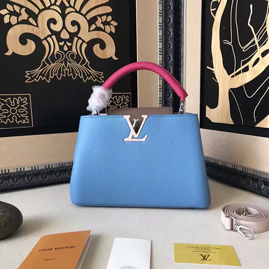 Louis Vuitton Taurillon Leather Capucines PM Blue and Grey M42237