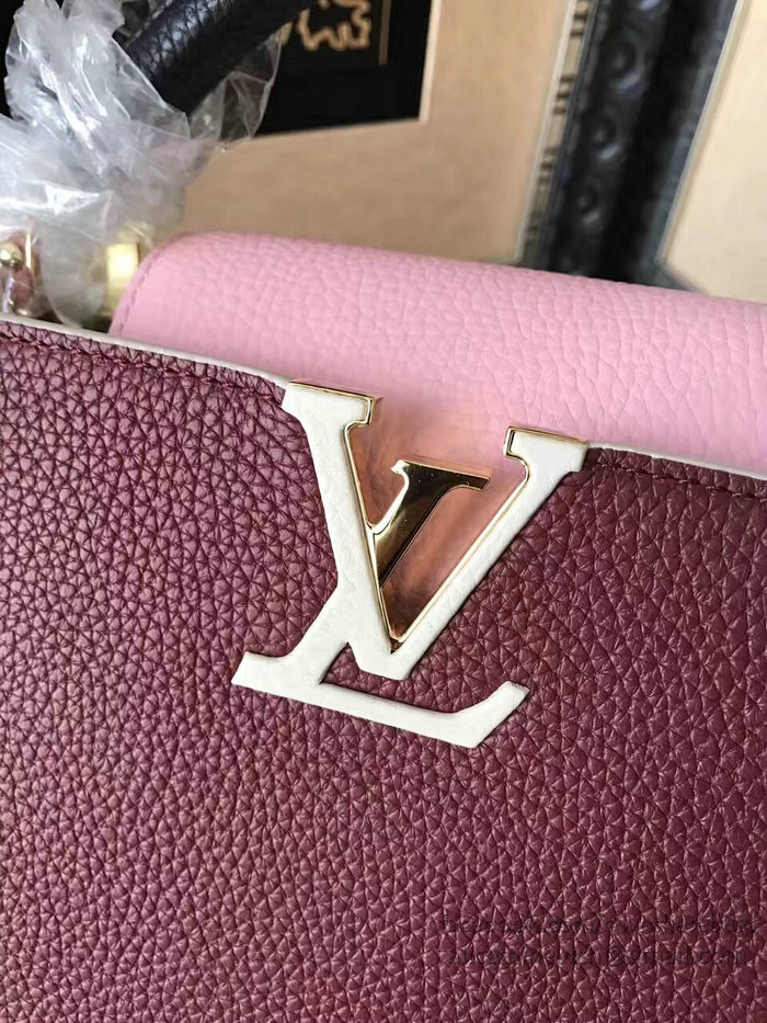 Louis Vuitton Taurillon Leather Capucines PM Burgundy and Pink M42237