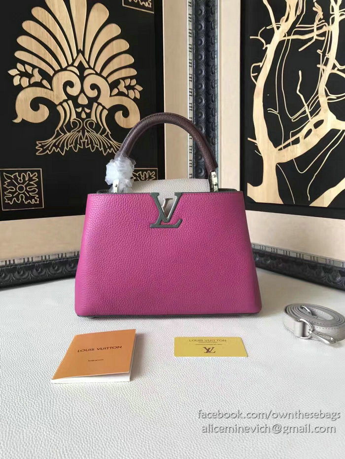 Louis Vuitton Taurillon Leather Capucines PM Rose and Grey M42237