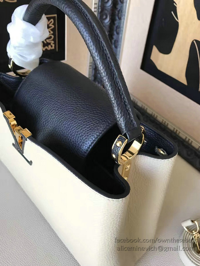 Louis Vuitton Taurillon Leather Capucines PM White and Black M42237