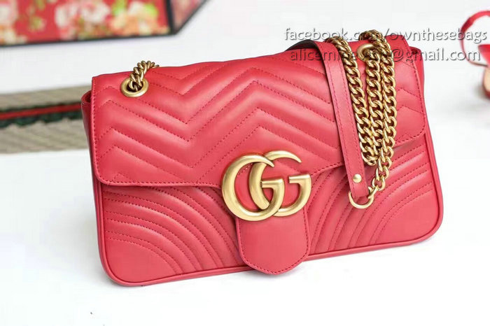 Gucci GG Marmont Matelasse Shoulder Bag Red 443496