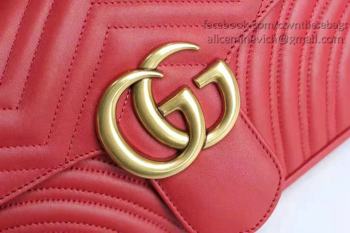 Gucci GG Marmont Matelasse Shoulder Bag Red 443496