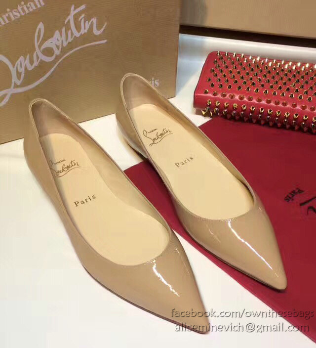 Christian Louboutin Patent Leather Pointed-toe Flat Beige CL003