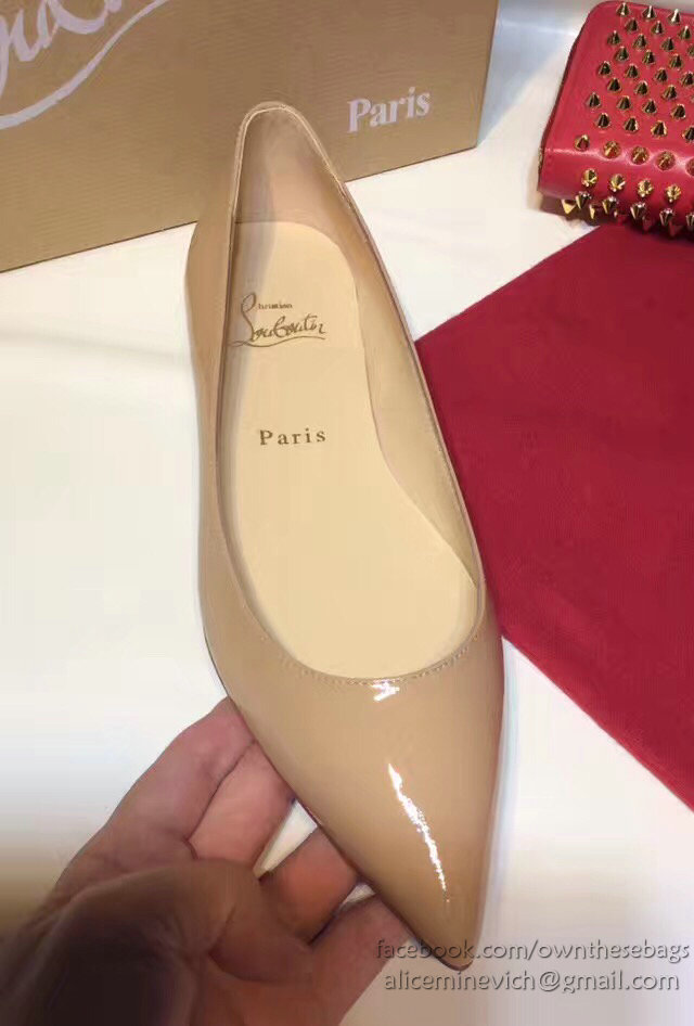 Christian Louboutin Patent Leather Pointed-toe Flat Beige CL003