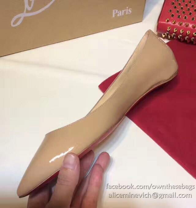 Christian Louboutin Patent Leather Pointed-toe Flat Beige CL003