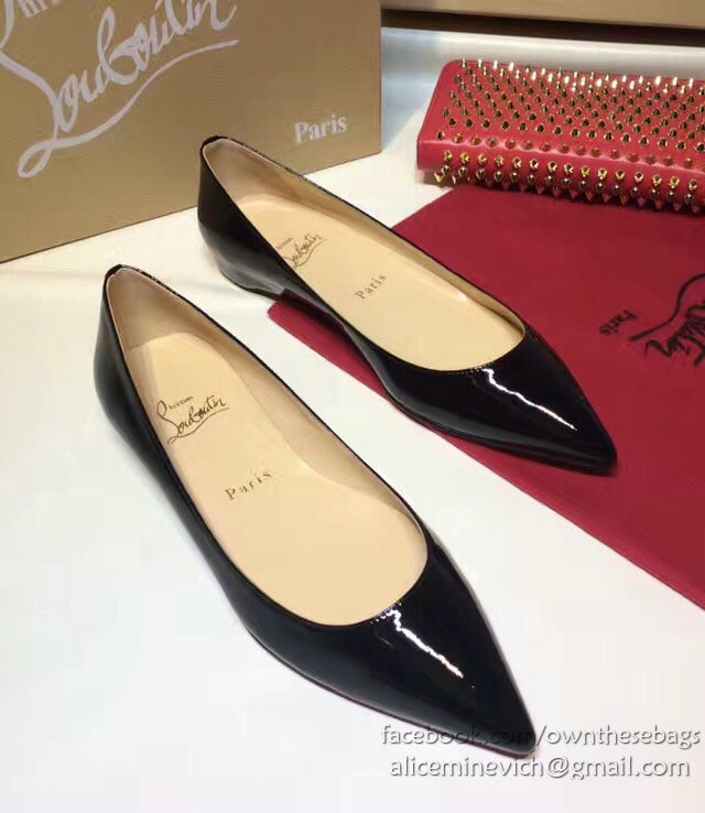 Christian Louboutin Patent Leather Pointed-toe Flat Black CL003