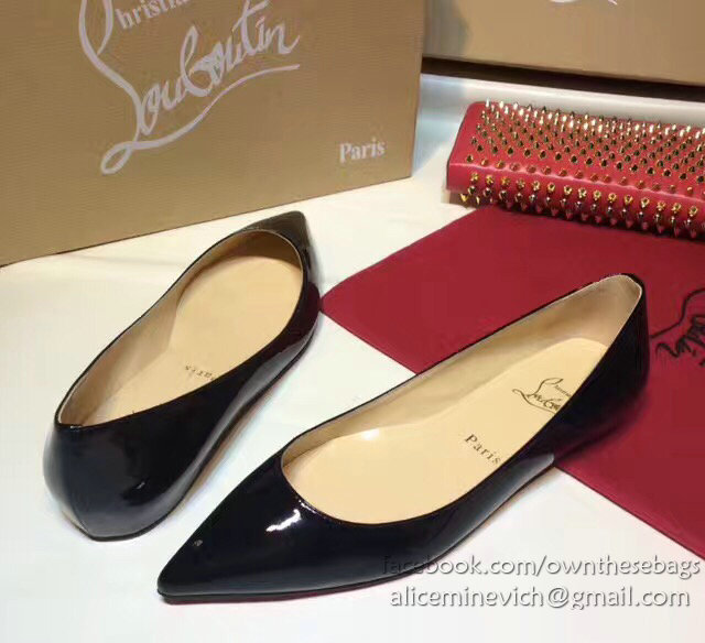 Christian Louboutin Patent Leather Pointed-toe Flat Black CL003