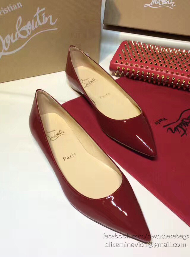 Christian Louboutin Patent Leather Pointed-toe Flat Burgundy CL003