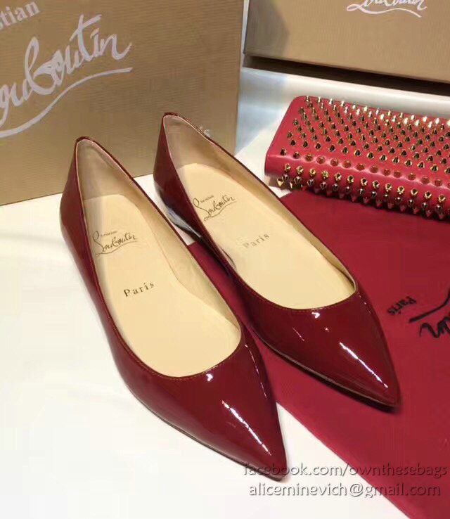 Christian Louboutin Patent Leather Pointed-toe Flat Burgundy CL003