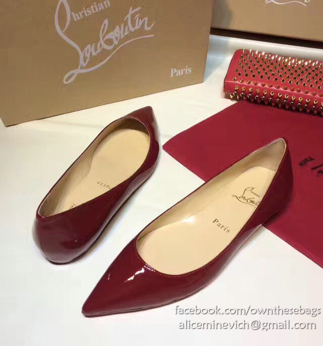 Christian Louboutin Patent Leather Pointed-toe Flat Burgundy CL003