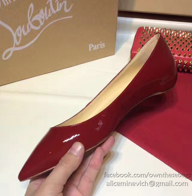 Christian Louboutin Patent Leather Pointed-toe Flat Burgundy CL003