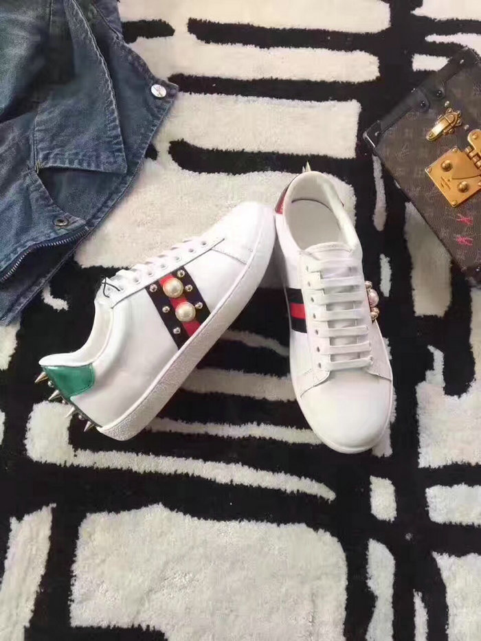 Gucci Ace Studded Leather Low-top Sneaker White 431887