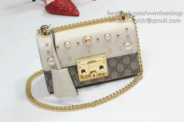 Gucci Padlock Studded GG Supreme Shoulder Bag White 432182