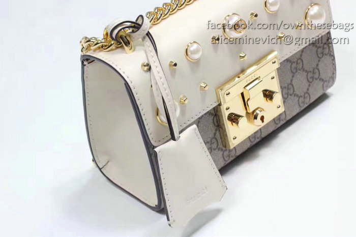 Gucci Padlock Studded GG Supreme Shoulder Bag White 432182