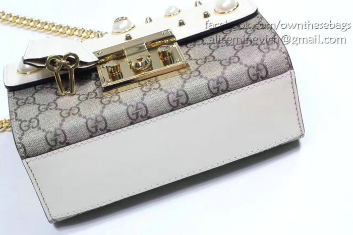 Gucci Padlock Studded GG Supreme Shoulder Bag White 432182