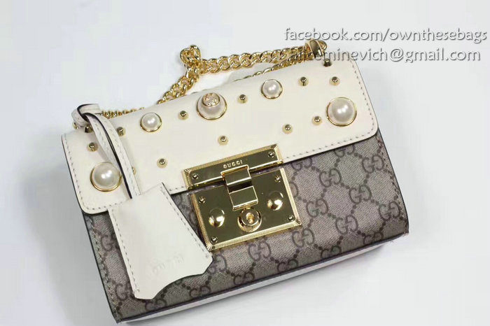 Gucci Padlock Studded GG Supreme Shoulder Bag White 432182