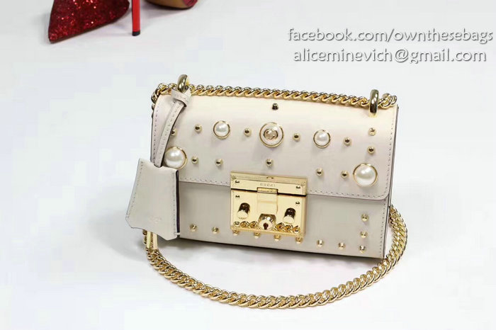 Gucci Padlock Studded Leather Shoulder Bag White 432182