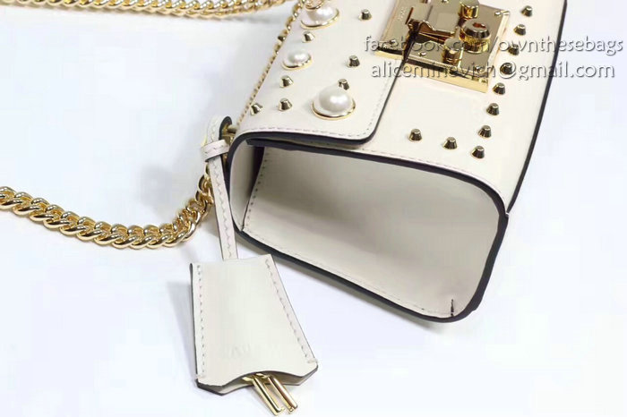 Gucci Padlock Studded Leather Shoulder Bag White 432182