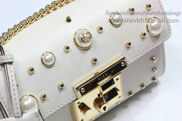 Gucci Padlock Studded Leather Shoulder Bag White 432182