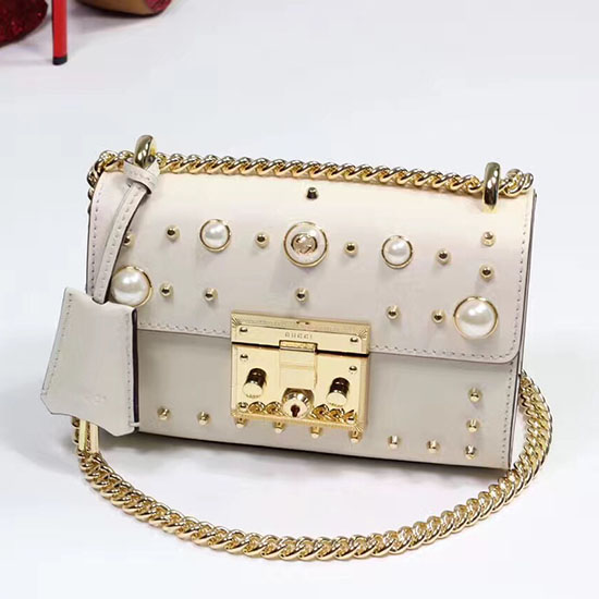 Gucci Padlock Studded Leather Shoulder Bag White 432182