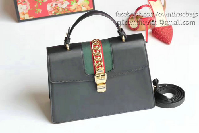 Gucci Sylvie Leather Top Handle Bag Black 431665