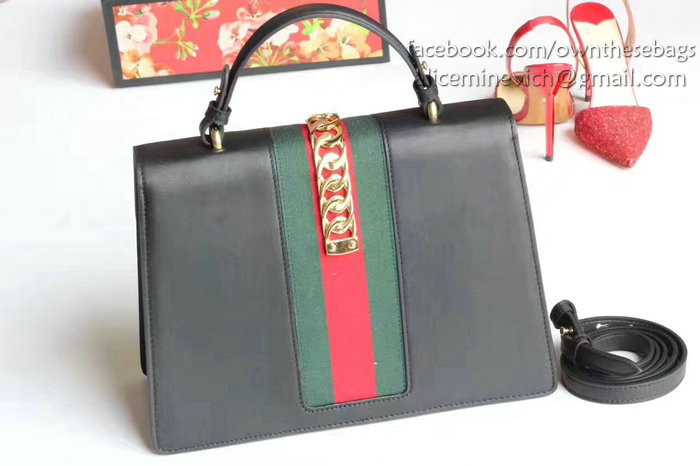 Gucci Sylvie Leather Top Handle Bag Black 431665