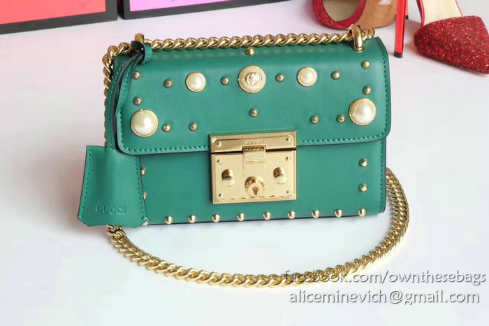 Gucci Padlock Studded Leather Shoulder Bag Green 432182