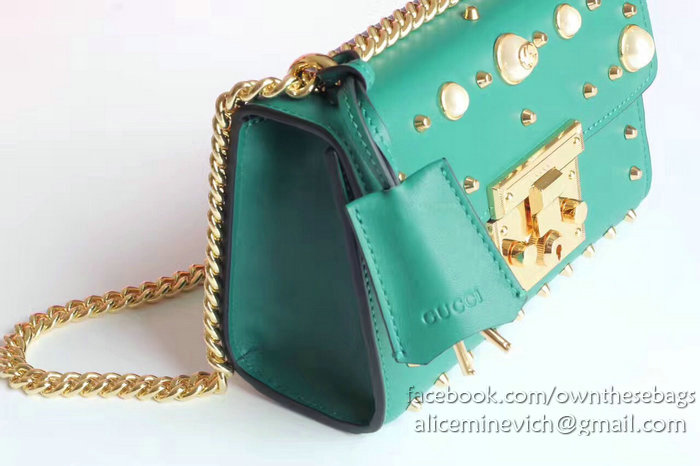 Gucci Padlock Studded Leather Shoulder Bag Green 432182