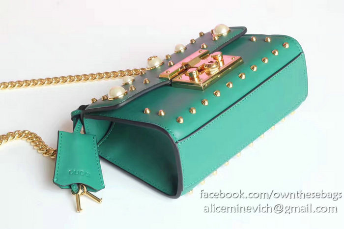 Gucci Padlock Studded Leather Shoulder Bag Green 432182