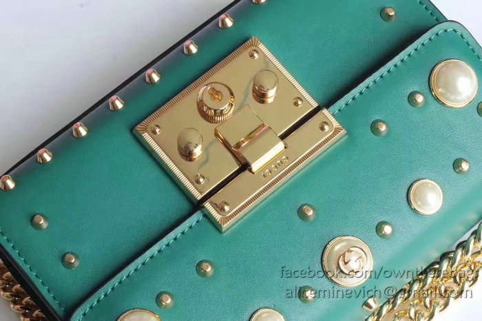 Gucci Padlock Studded Leather Shoulder Bag Green 432182