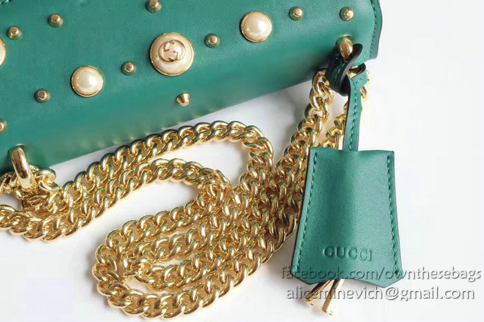 Gucci Padlock Studded Leather Shoulder Bag Green 432182