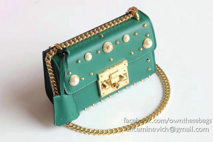 Gucci Padlock Studded Leather Shoulder Bag Green 432182