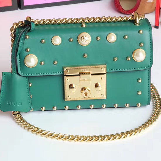 Gucci Padlock Studded Leather Shoulder Bag Green 432182