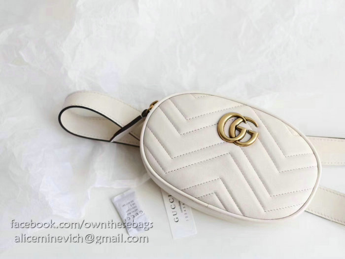 Gucci GG Marmont Matelasse Leather Belt Bag White 476434