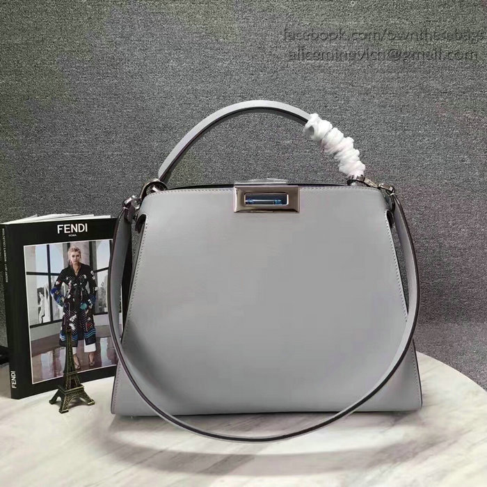 Fendi Peekaboo Tote Bag Light Grey Original Leather F280504