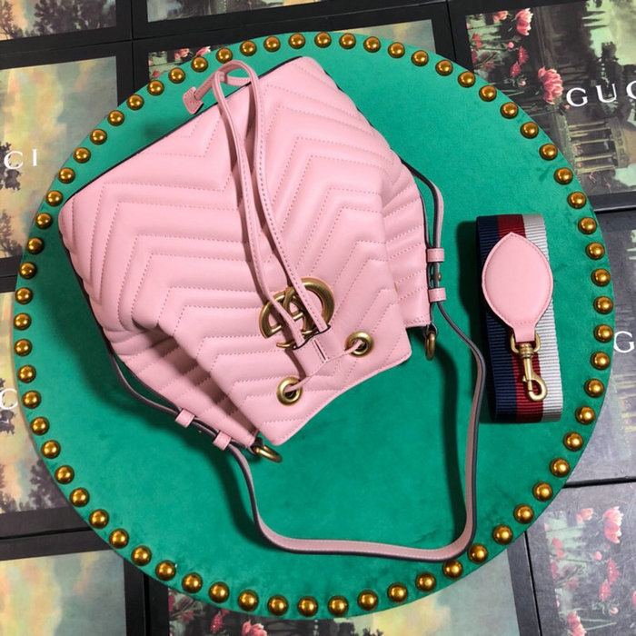 Gucci GG Marmont Leather Bucket Bag 476674 Pink