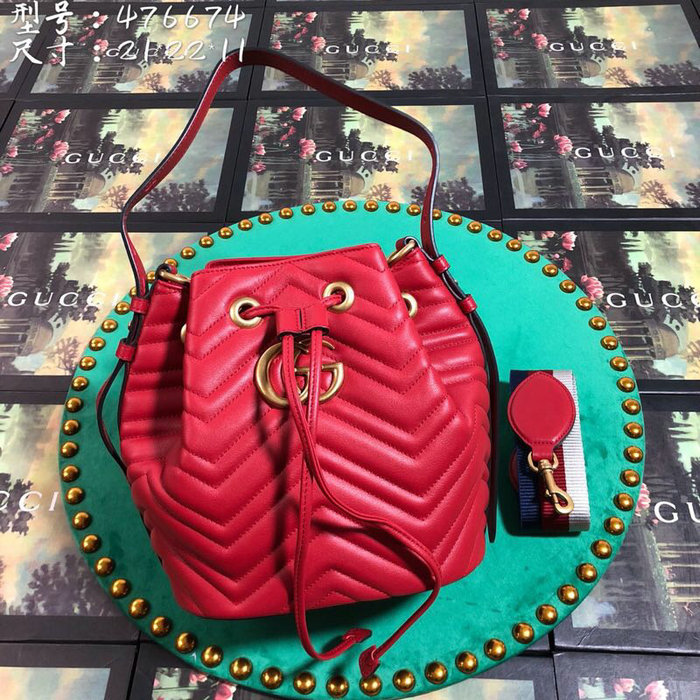 Gucci GG Marmont Leather Bucket Bag 476674 Red