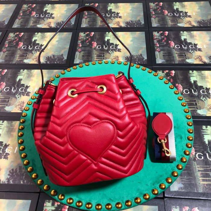 Gucci GG Marmont Leather Bucket Bag 476674 Red