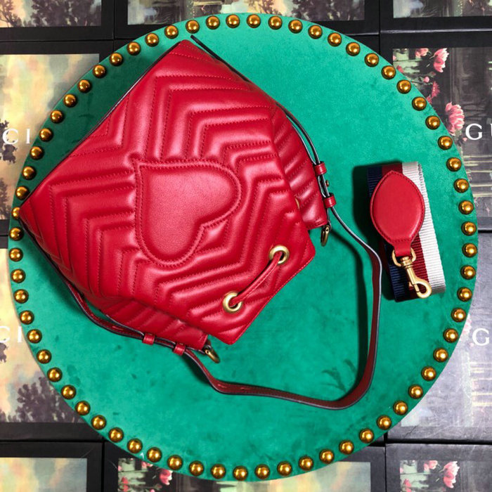 Gucci GG Marmont Leather Bucket Bag 476674 Red