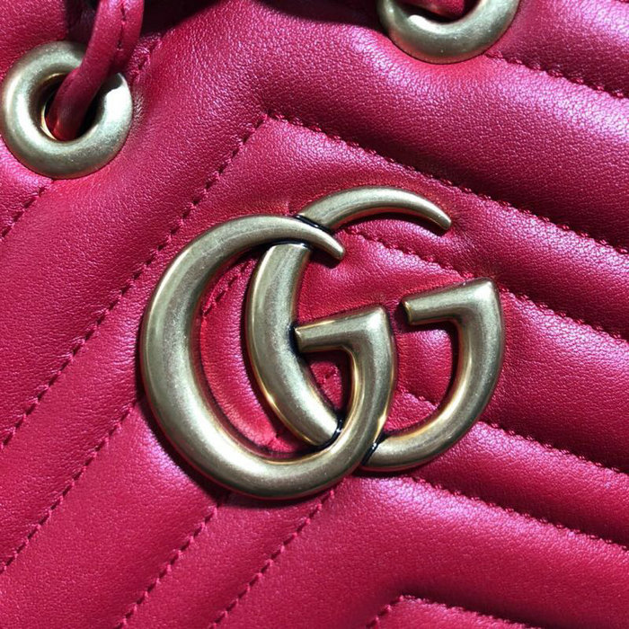 Gucci GG Marmont Leather Bucket Bag 476674 Red