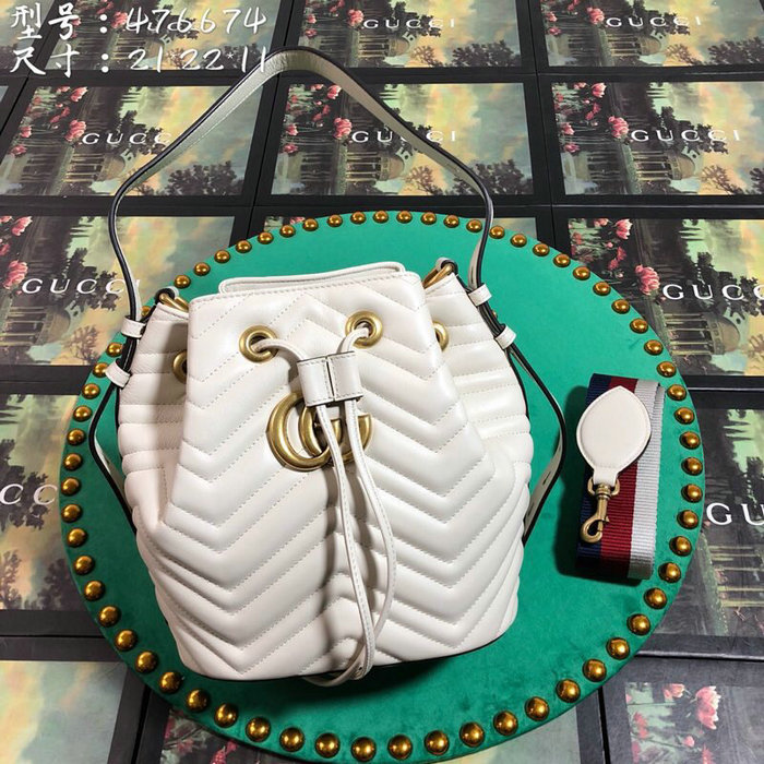 Gucci GG Marmont Leather Bucket Bag 476674 White